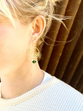 Load image into Gallery viewer, Peeking Flowers Hoops in Emerald Green