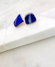 Load image into Gallery viewer, Natural Lapis Brass Plated Stud Earrings