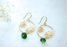 Load image into Gallery viewer, Peeking Flowers Hoops in Emerald Green