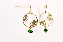 Load image into Gallery viewer, Peeking Flowers Hoops in Emerald Green