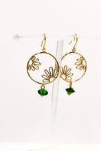 Load image into Gallery viewer, Peeking Flowers Hoops in Emerald Green