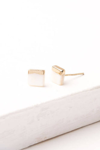 Kelly Mother of Pearl Gold Dipped White Square Stud Earrings
