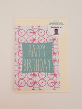 Load image into Gallery viewer, "Happy Birthday" with Pink Bicycles Growing Paper Greeting Card || Celebration, Happy Birthday
