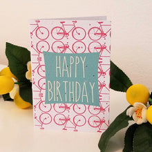 Load image into Gallery viewer, "Happy Birthday" with Pink Bicycles Growing Paper Greeting Card || Celebration, Happy Birthday