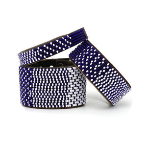 Beaded Leather Cuff Bracelet in Navy - Various Sizes