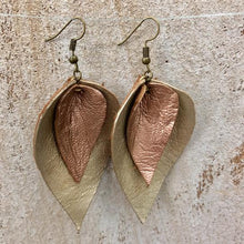 Load image into Gallery viewer, The Feuilles Double Leaf Leather Earrings - Silver & Rose Gold