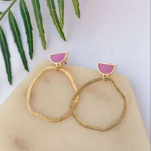 Load image into Gallery viewer, Abstract Hoop Earrings in Gold and Pink