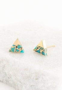 Oasis Triangle Turquoise Studs- 14K Gold and Turquoise Triangle Pyramid Studs