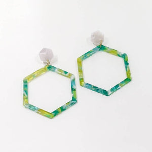 Lime + Teal Tortoise Hex Earrings