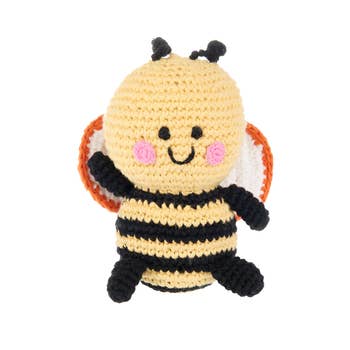 Friendly Bumble Bee Rattle - Crocheted Cotton Stuffed Animal