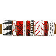 Load image into Gallery viewer, Beaded Leather Cuff Bracelet in Red &amp; Black - Various Sizes