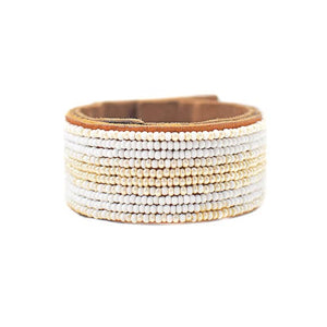 Beaded Leather Cuff Bracelet in Neutrals - Various Sizes