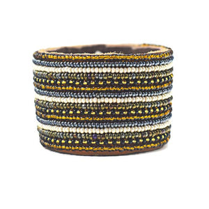 Beaded Leather Cuff Bracelet in Neutrals - Various Sizes