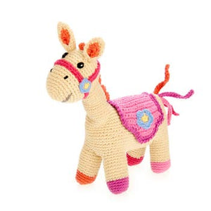 Pink Horse Rattle - Crocheted Cotton Stuffed Animal