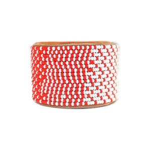Beaded Leather Cuff Bracelet in Red & Black - Various Sizes