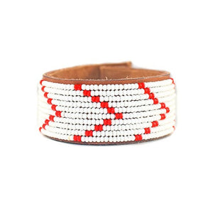 Beaded Leather Cuff Bracelet in Red & Black - Various Sizes