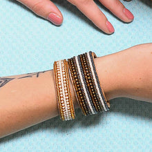 Load image into Gallery viewer, Beaded Leather Cuff Bracelet in Neutrals - Various Sizes