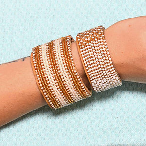 Beaded Leather Cuff Bracelet in Gold - Various Sizes