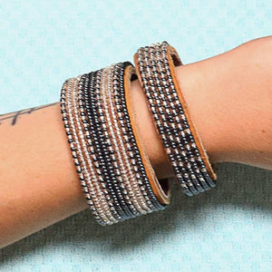 Beaded Leather Cuff Bracelet in Slate - Various Sizes