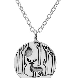 Sterling Silver Deer in the Woods Necklace