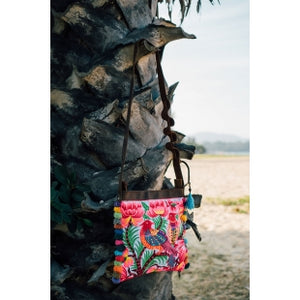 The Sunbird Embroidered Crossbody Purse in Pink & White