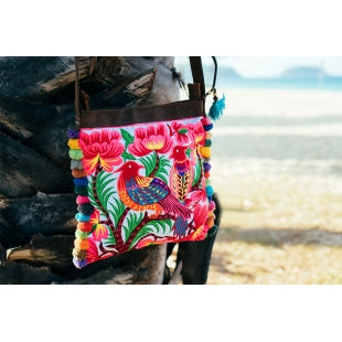 The Sunbird Embroidered Crossbody Purse in Pink & White