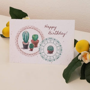 "Happy Birthday" with Cactus Growing Paper Greeting Card || Celebration, Happy Birthday