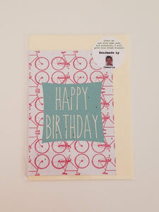 "Happy Birthday" with Pink Bicycles Growing Paper Greeting Card || Celebration, Happy Birthday