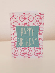 "Happy Birthday" with Pink Bicycles Growing Paper Greeting Card || Celebration, Happy Birthday