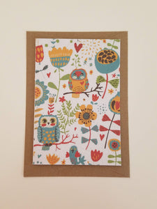 Owls and Flowers Growing Paper Greeting Card || All Occasion