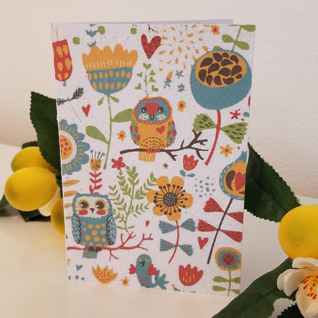 Owls and Flowers Growing Paper Greeting Card || All Occasion