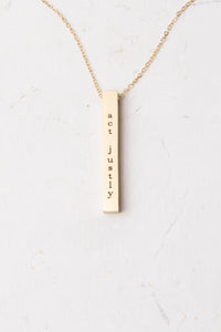 Justice: Act Justly, Love Mercy, Walk Humbly Gold Bar Necklace