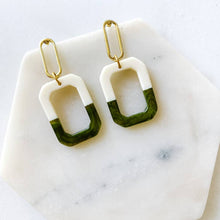 Load image into Gallery viewer, Two-Tone Double Rectangle Earrings in Green and Cream