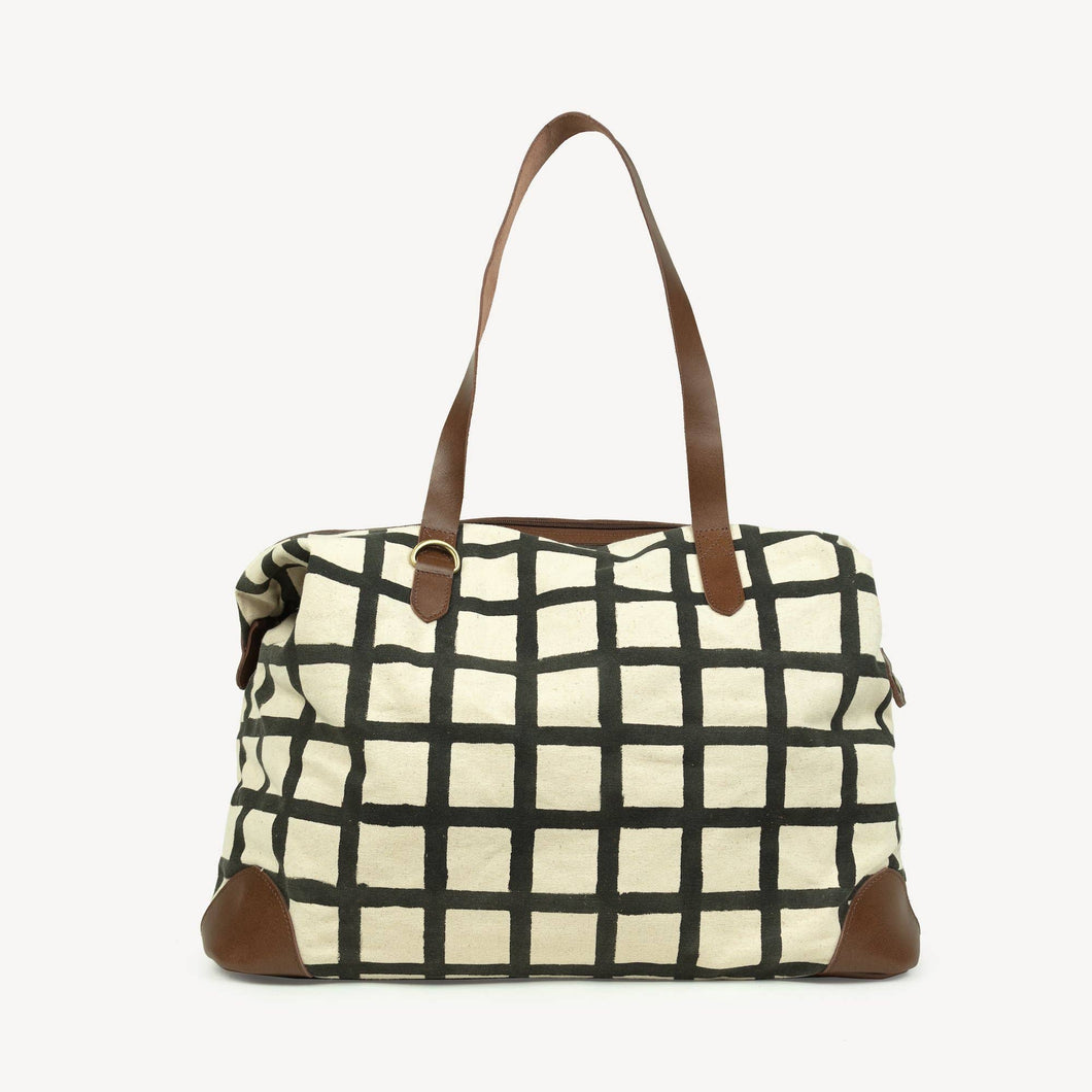 Malti Weekender With Crossbody Strap - Large Grid (BLack)