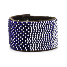 Load image into Gallery viewer, Beaded Leather Cuff Bracelet in Navy - Various Sizes