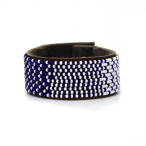 Beaded Leather Cuff Bracelet in Navy - Various Sizes