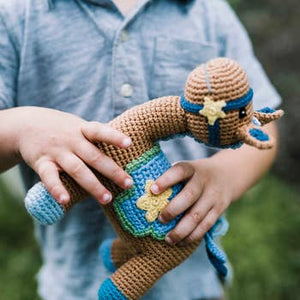 Blue Horse Rattle - Crocheted Cotton Stuffed Animal