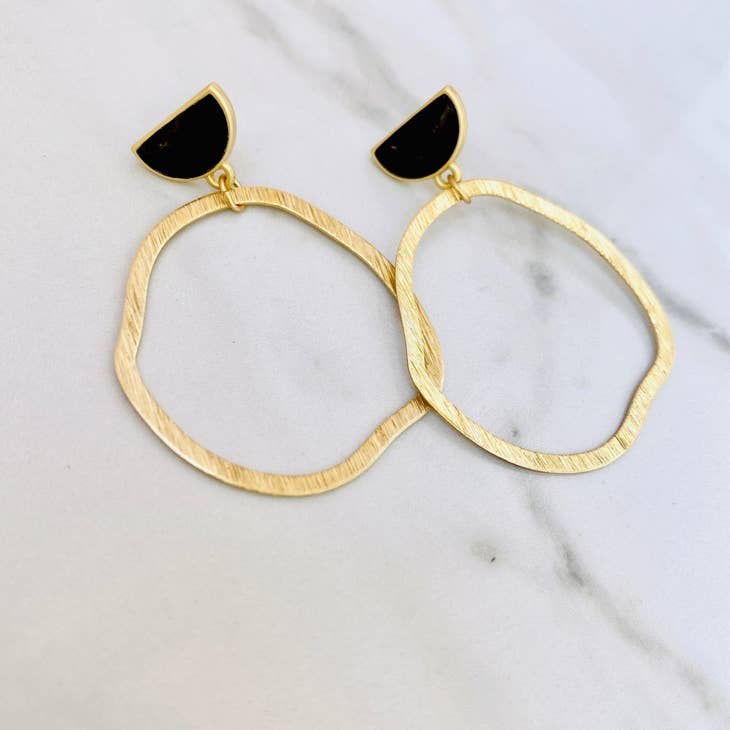 Abstract Hoop Earrings in Gold and Black