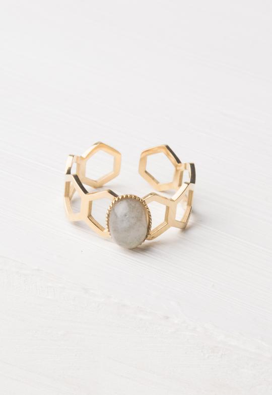 Kady Slategray and Gold Honeycomb Adjustable Ring