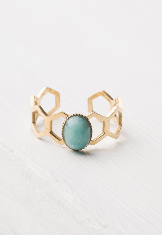 Kady Blue Amazonite Gold Honeycomb Adjustable Ring