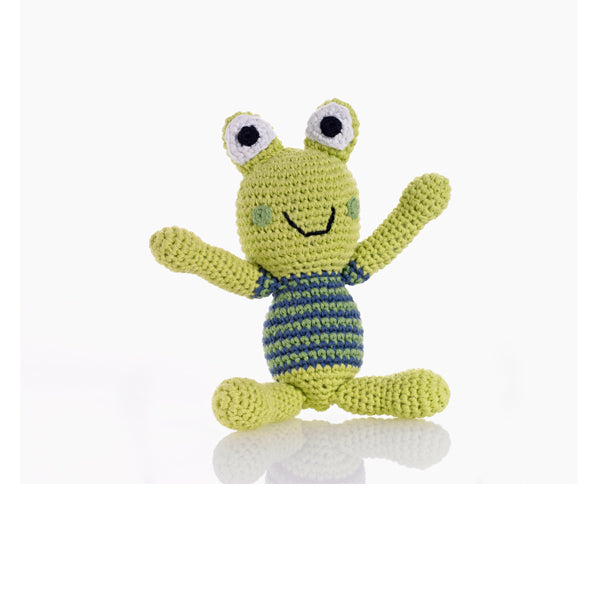 Frog Rattle - Crocheted Cotton Stuffed Animal