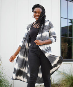 IMANI tie-dye long cardigan in Black Multi