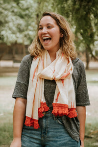 Peela Coral Tassel Scarf