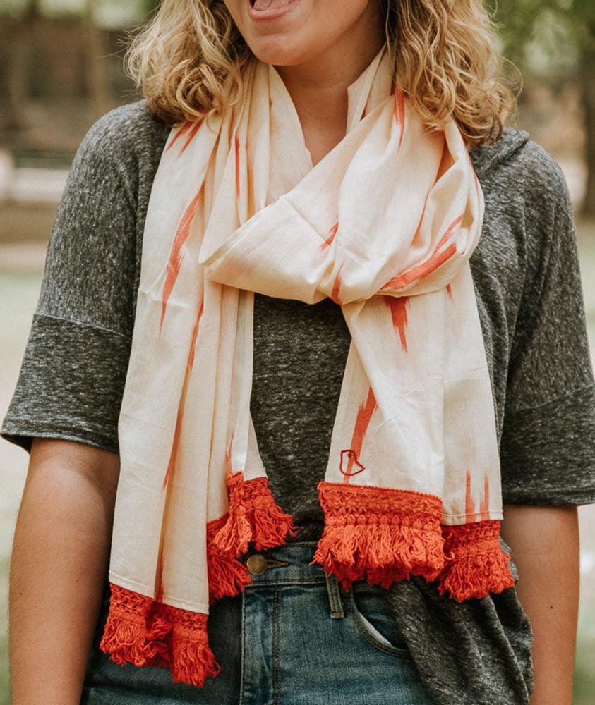 Peela Coral Tassel Scarf