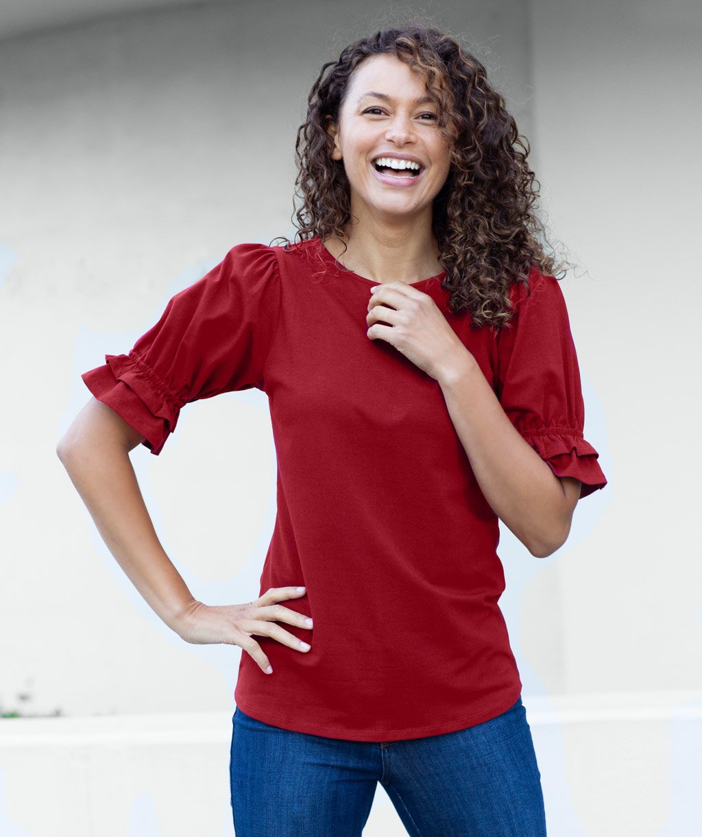 LOU puff sleeve top in Scarlet Red