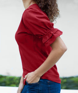 LOU puff sleeve top in Scarlet Red