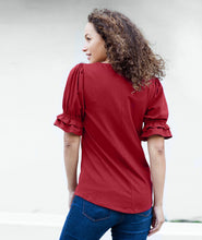 Load image into Gallery viewer, LOU puff sleeve top in Scarlet Red