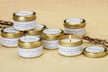 Load image into Gallery viewer, &quot;She Inspires&quot; Quote 4 oz Gold Tin Candles