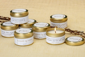 "She Inspires" Quote 4 oz Gold Tin Candles