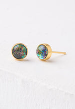 Load image into Gallery viewer, Lora Gold &amp; Blue Opal Circle Stud Earrings
